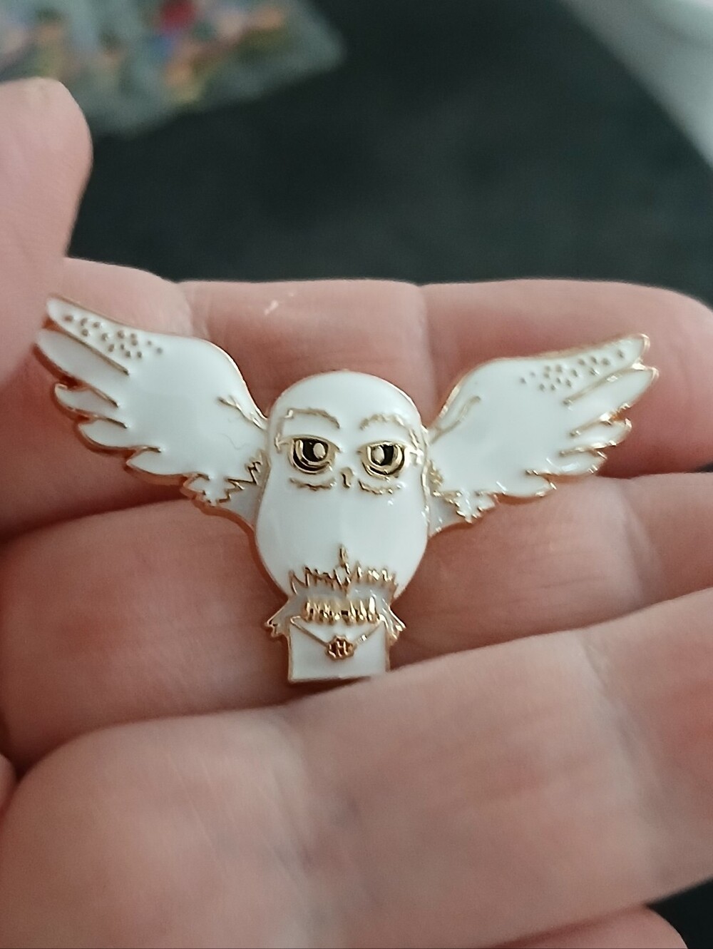 Harry Potter Hedwig Enamel Pin White & Gold Winged Owl